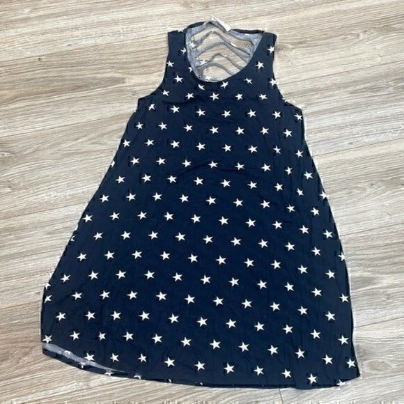 Peace Love star print tunic shirt dress size Medium navy - Picture 1 of 6